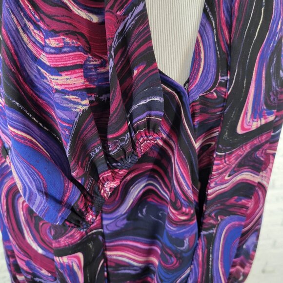 New York and Co Womens Top XXL Plus Purple Watercolor Faux Wrap WAT90E - Picture 5 of 10
